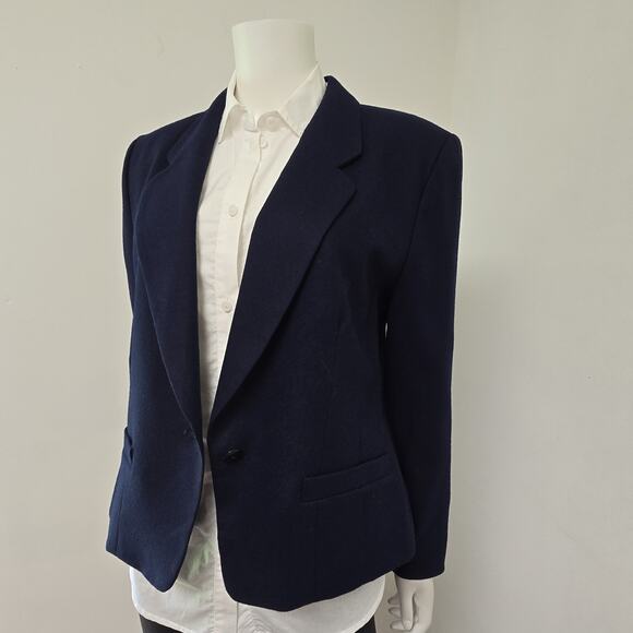 Pendleton Blazer Jacket Womens 12P Petite Navy Blue One Button Virgin Wool USA - Picture 2 of 7